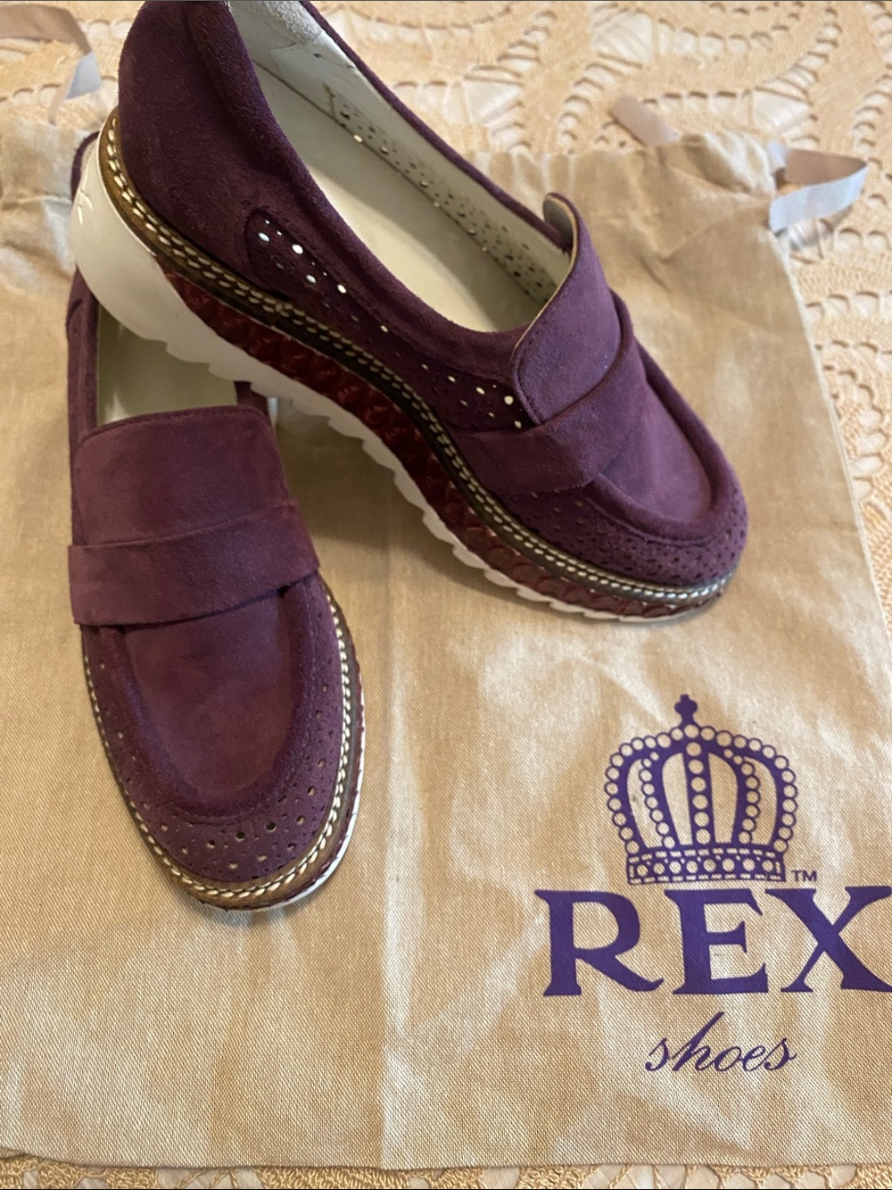 Rex Shoes - purple suede loafers 7.5